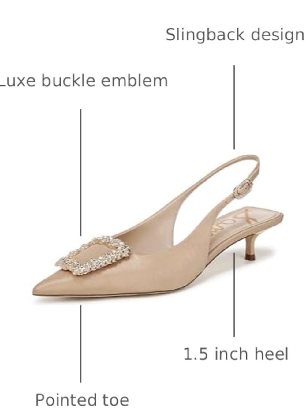 Sam Edelman Nude Bejeweled Slingback Kitten Heel - Picture 2 of 6